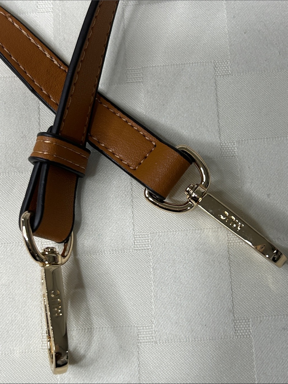 MUC Tan Leather Crossbody Strap with Gold Hardware